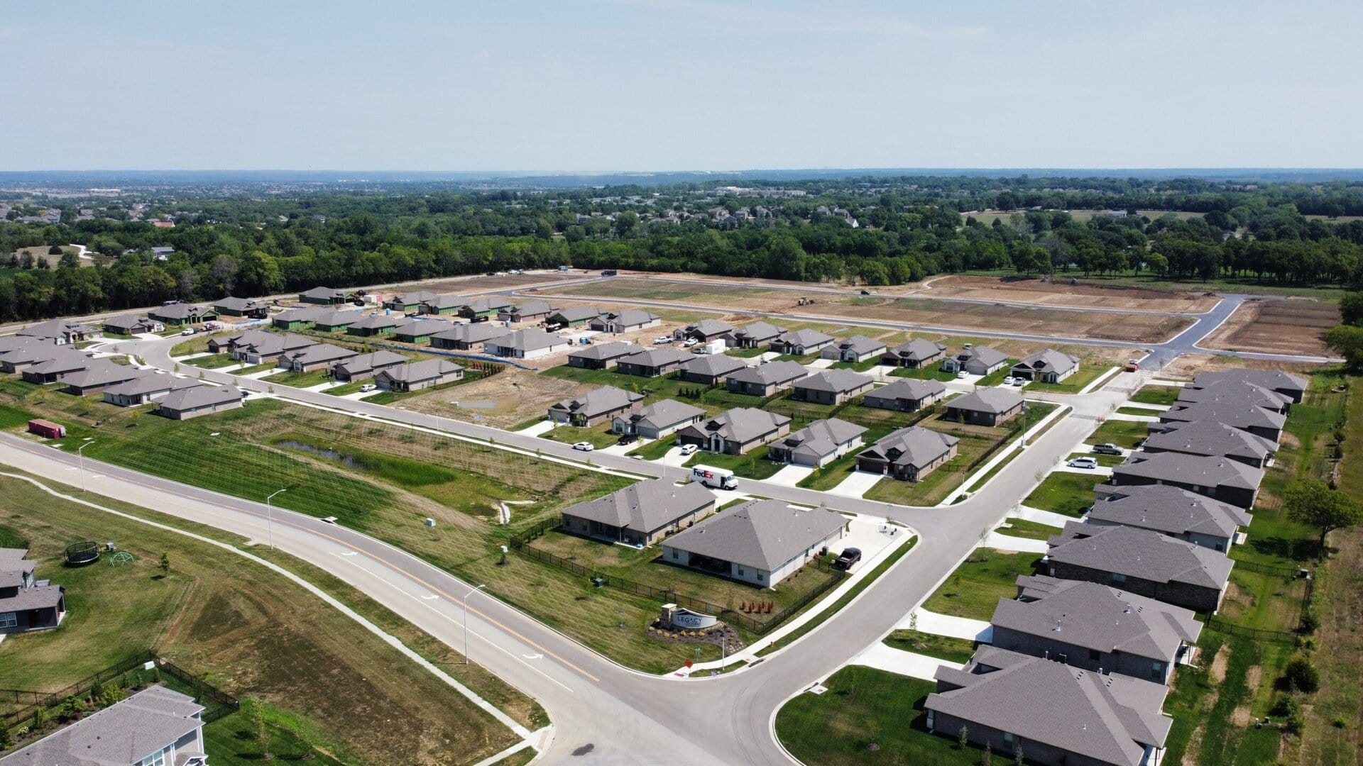 Aerial view of Legacy Crossing, an Arise Homes Community located in Shawnee, KS