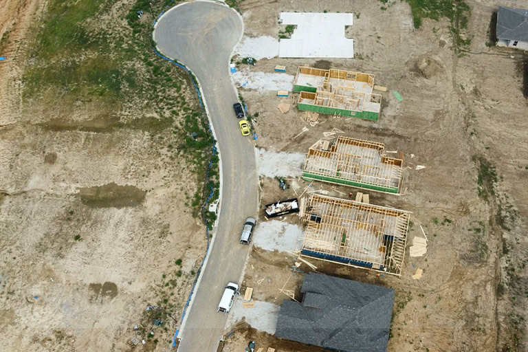 Drone View Culdesac New Home Construction Site Overhead