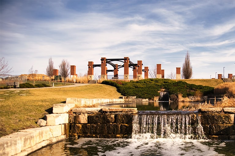 Public Park Waterfall Landscape Architecture Feature